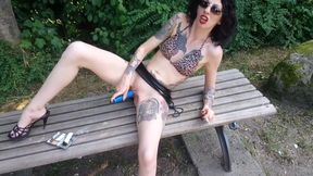Lucy Ravenblood smoking and diloing her pussy in a public park