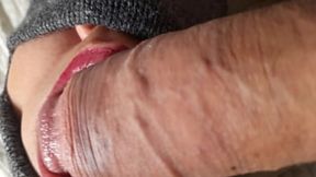 Deep throat POV, saliva dripping, tongue pumping, wet sloppy slurping