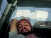 sexy dadbod with beard masturbating in public parking lot