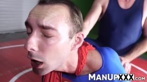 Superman twink gets tackled on the floor and played