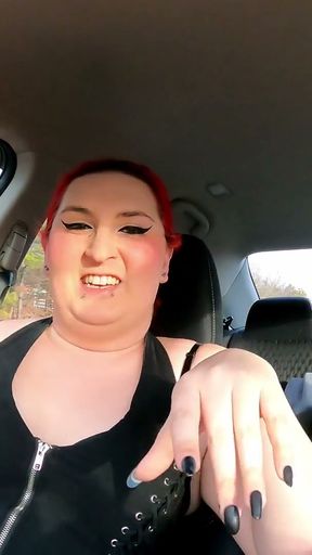 Shemale gives road head and swallows cum before inserting butt plug   Clip 1