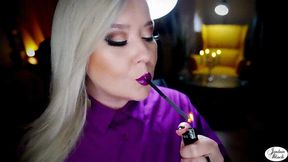 Smoking two Cigaronne cigarettes with magenta lips