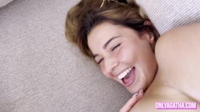 Surprise threesome with the voyeur who caught us!! Creampie eating and cum kiss. - Agatha Vega