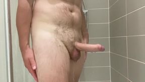 Sunday Shower Wank Big Uncut Cock Gushes Ropes Of Thick Cum