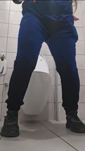 Toilet pissing summer velour sporty girl woman in blue