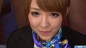 Pantyhose-clad Japanese office lady Hikaru Shiina gives an amazing blowjob