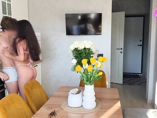 Sunny morning ended with creampie in her twat on the kitchen table - Amateur from a loving pair