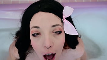 Demon Slayer - Nezuko Kamado : in her bath, sucking dick, deepthroat, gagging, cum in mouth and swallow