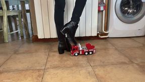 TOY TRUCK CRUSHED UNDER HER BOOTS - MP4 HD