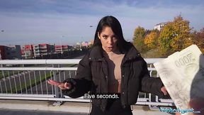 Sexy Busty Brunette Megan Fiore Flashes Her Charms, Blows a Dick Outdoor & Fucks With a Stranger