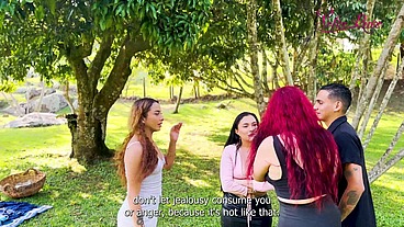 He discovers my boyfriend's infidelity with my best friend but I decide to forgive them and we have a delicious threesome.
