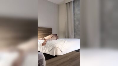 Amateur daddy films himself in a hotel room anal riding a dildo