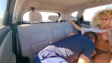 Danny Northwood gives Cindy Too Much a blowjob in the back of a taxi in Miami.