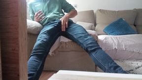 The Horny Jerk off with the Nice Big Cock Jerks off with the TV Remote and Cums in His Hand