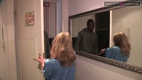 Sexy babe gets an exciting fuck by a black boy in the tub