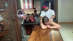 perfect tits bar lady pussy eating fucked on the bar