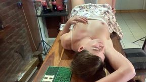 perfect tits bar lady pussy eating fucked on the bar