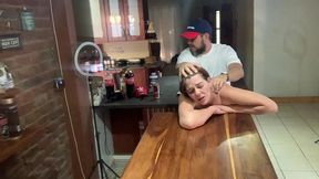 perfect tits bar lady pussy eating fucked on the bar