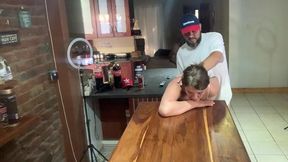 perfect tits bar lady pussy eating fucked on the bar
