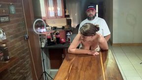 perfect tits bar lady pussy eating fucked on the bar