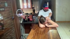 perfect tits bar lady pussy eating fucked on the bar