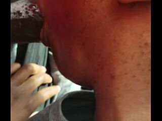 Getting black head in the car. Came in her throat!