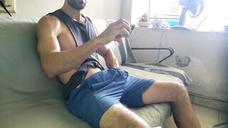 Watch Klaus Joe's steamy solo session as he flexes his pec muscle and shoots his hot load