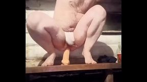 A gay man in a white thong fucks his huge white ass with a thick 12-inch cock in multiple poses!