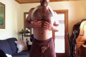 Suited Muscle bear Step dad jerks off