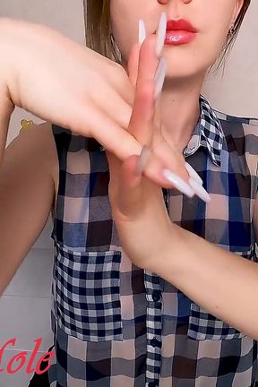Long Nails Demonstration and Massage of Hands with Cream