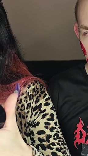 Juicy Sticky Loud Aggressive Kisses All Over a Guy's Face with Red Lipstick