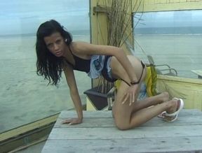 Skinny beauty plays with her pussy