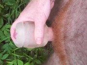 Transparent vagina massages dick while Pipedream cock is stretching asshole - in the forest, Reload