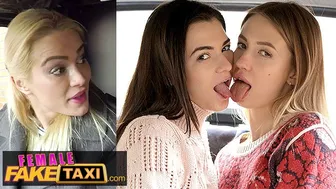 Super sexy lesbians fuck in the back of a taxi with sex toys