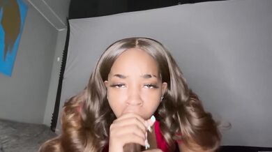 Ebony Bestie Borrows BBC Dildo Chokes Sloppy Gush Titties Destroyed