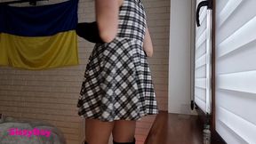 nylon cum. sissy in dress and pantyhose cums in chastity.