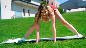 Personal trainer corrects her workout form but his hands keep wandering to better places