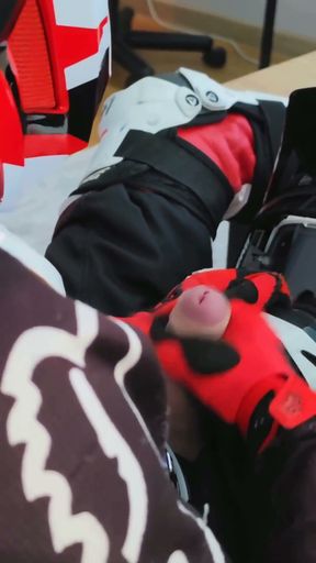 Naughty Biker Cums on Mx Helmet