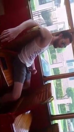 Str8 Big Cock Guy Strokes in Bus