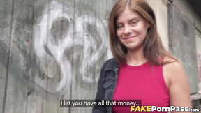 ”Brunette beautiful babe Tiffany Blue banged outside in exchange for cash”