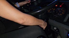 Milah Arches pedal pumping and driving a huge truck at night