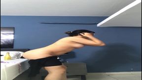 Lustful petite strips and dances seductively for lover while using a vibrator