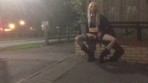 Crossdresser stripping by road