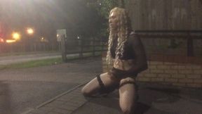 Crossdresser stripping by road