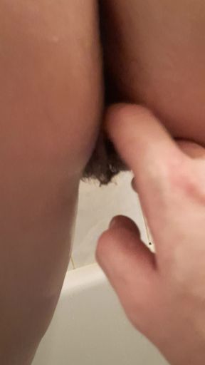 Hairy Chick Takes a Shower and Washes Sperm From Her Flooded Ass After Anal Sex