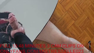 Mistress Elle in high heels thigh boots smash her slaves cock