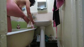 Beautiful Lady in the Bathroom. with Conversations in Russian