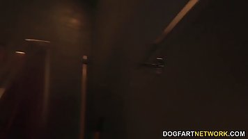 Tattooed cock sucker with big, firm tits and pink hair, Anna Bell Peaks is getting spit- roasted