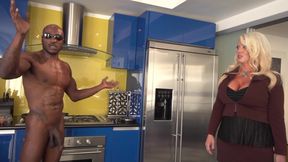 Big black cock pounding busty Milf and redhead teen's wet pussy