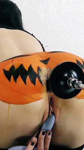 Key moment from &quot;Halloween video - fucked anal by my sex machine until I piss with pleasure + throat pie blowjob&quot;